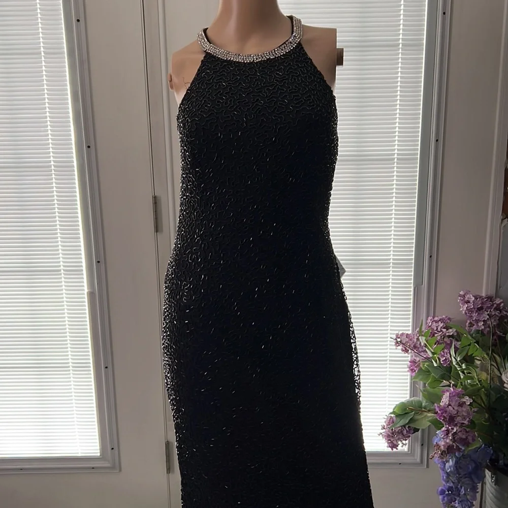 Mac Duggal Beaded Sleeveless Halter Neck Sheath Gown - Picture 2 of 16